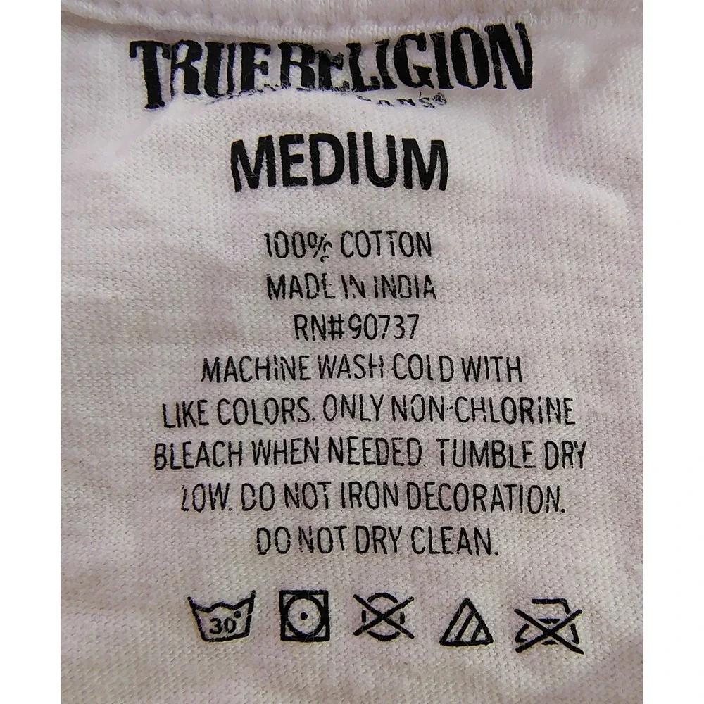 True Religion Brand Jeans Mens‎ White T Shirt Gold Foil Spellout Logo Medium M